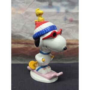 Flambro Peanuts Snoopy Woodstock Snow Ski Skiing Figurine Figure Statue 6”